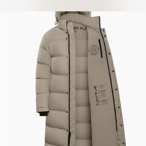 Aritzia taupe super puff mid length